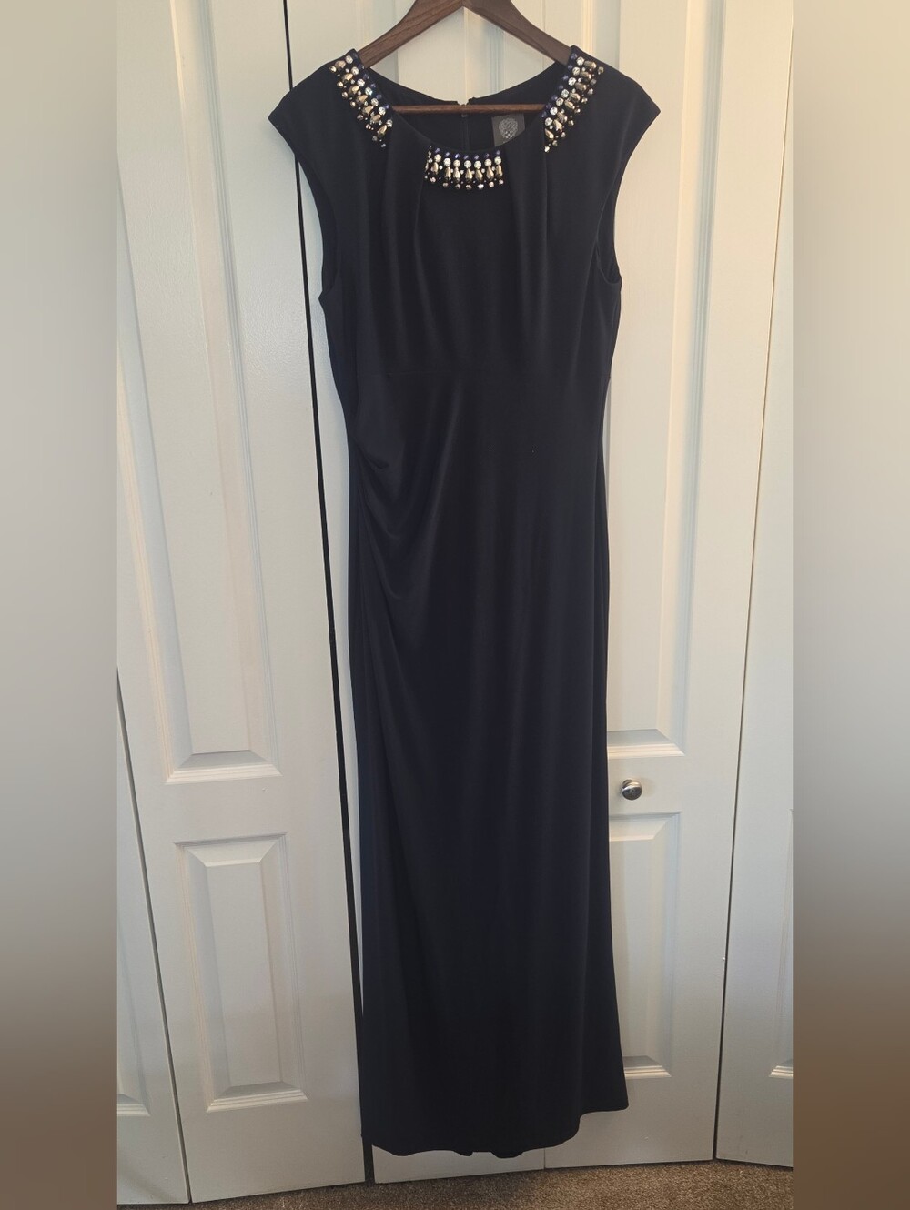 Vince Camuto Rhinestone Sleeveless Maxi Dress Navy Floor Length Size 10